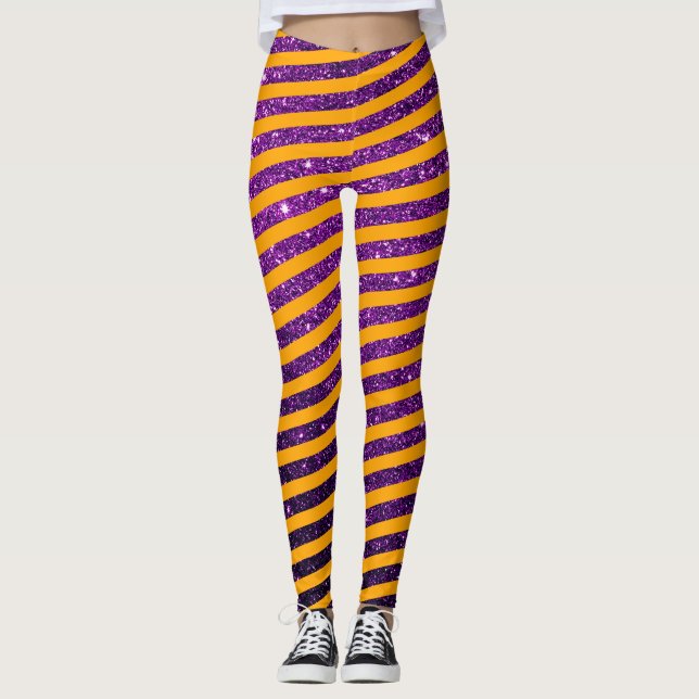 Legging Listra De Laranja Roxo De Halloween (Frente)