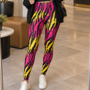 Legging Listra de Tigre Neon Amarelo Rosa