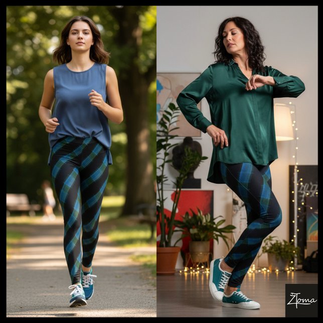 Legging Listra Diagonal Glitch Azul Preto Verde (Criador carregado)