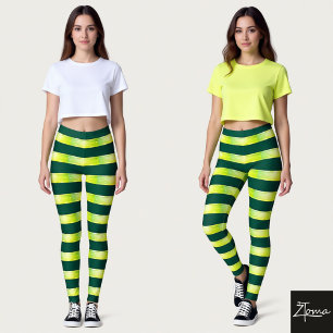 Legging Listra Horizontal Amarelo Verde Padrão Brilhante