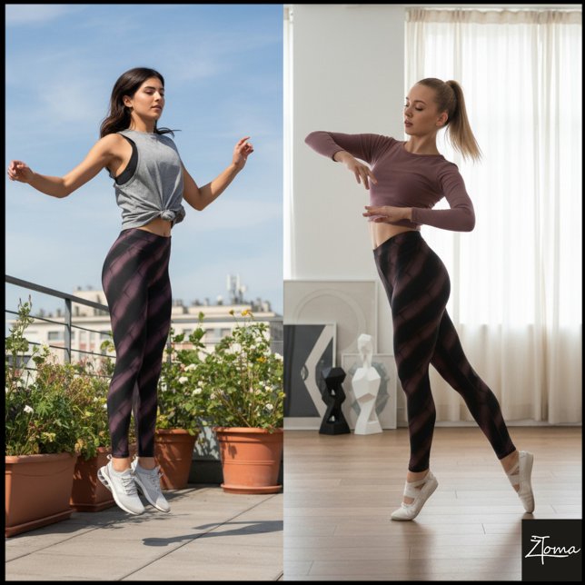 Legging Listra tufada diagonal preta de cor roxa profunda (Criador carregado)