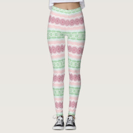Legging Listras Abstratas em Verde Pastel e Rosa