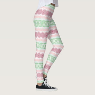 Legging Listras Abstratas em Verde Pastel e Rosa