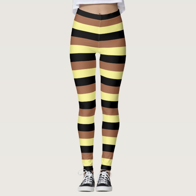 Legging Listras amarelas claras, pretas e castanhas (Frente)