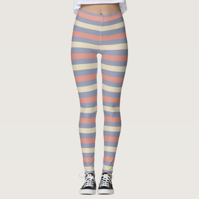 Legging Listras amarelas, laranja e azuis do Pastel (Frente)