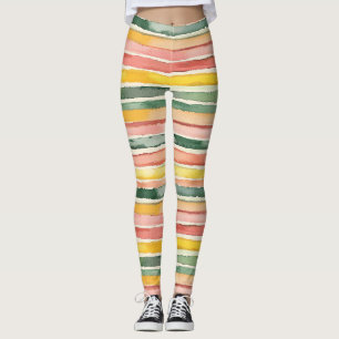Legging Listras Amarelas Vermelhas Rosa Pêssego Verde