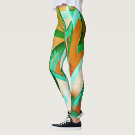 Legging Listras azuis ou cianas sobre laranja avermelhada