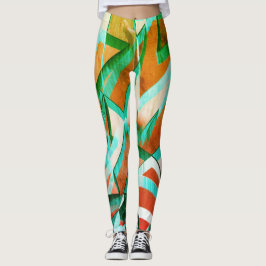 Legging Listras azuis ou cianas sobre laranja avermelhada