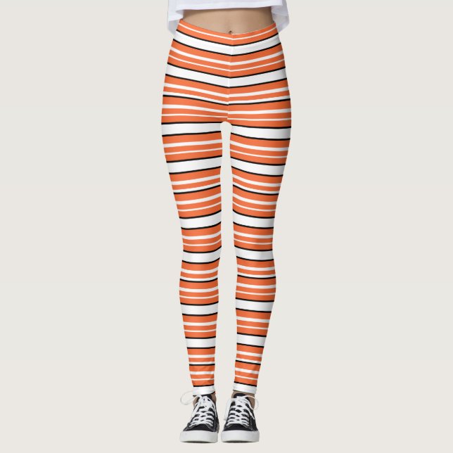 Legging Listras brancas, cor de laranja, (Frente)
