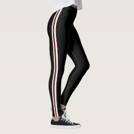 Legging Listras brancas e vermelhas clássicas em preto