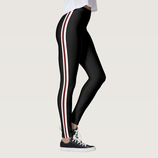 Legging Listras brancas e vermelhas clássicas em preto (Direita)