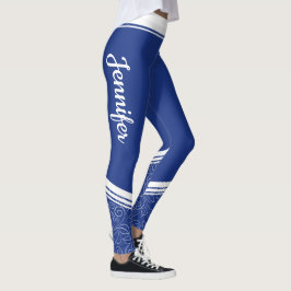 Legging Listras brancas florais azuis e nome feminino mode