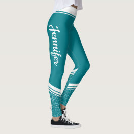 Legging listras brancas florais azuis na moda e nome