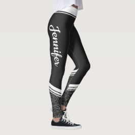Legging listras brancas florais na moda preto e modernas