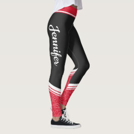 Legging listras brancas florais negras e vermelhas e nomes