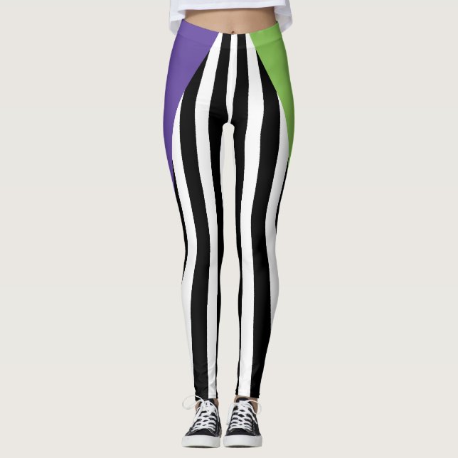 Legging Listras caprichosas verdes roxas pretas e brancas (Frente)