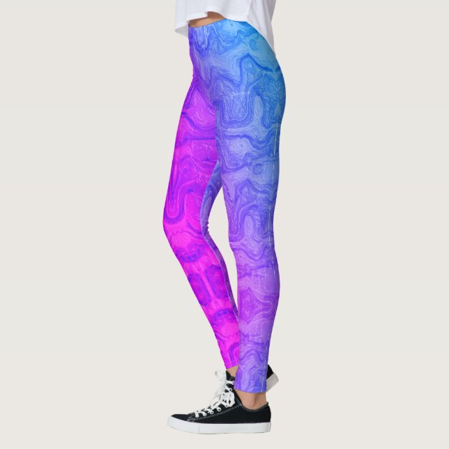 Legging Listras Coloridas Giratórias Rosa Neon e Azul (Esquerda)
