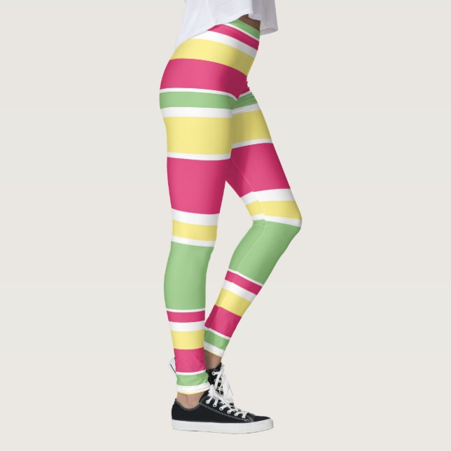 Legging Listras cor-de-rosa, verdes e amarelas (Direita)