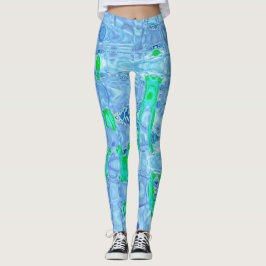 Legging Listras Cósmicas Abstratas Lavanda Cinza Retro