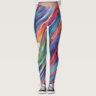 Legging Listras de Aquarela Laranja, Rosa Azul Verde Roxo 