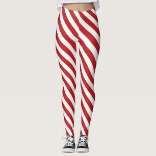 Legging Listras de Bengala de Natal na Diagonal Branca Ver