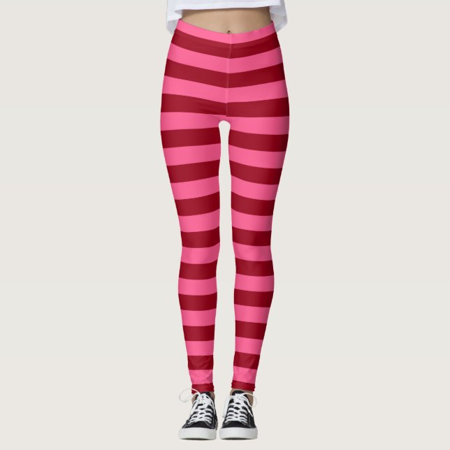 Legging Listras de Borgonha e do rosa quente (Frente)