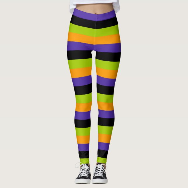 Legging Listras de bruxa laranja roxo preto verde Hallowee (Frente)