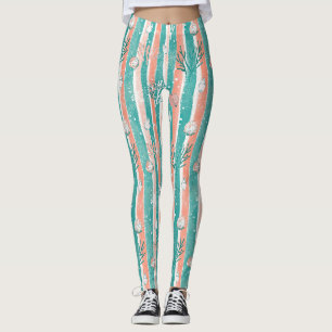 Legging Listras de Coral Padrão de Aquarela Costeira (6)