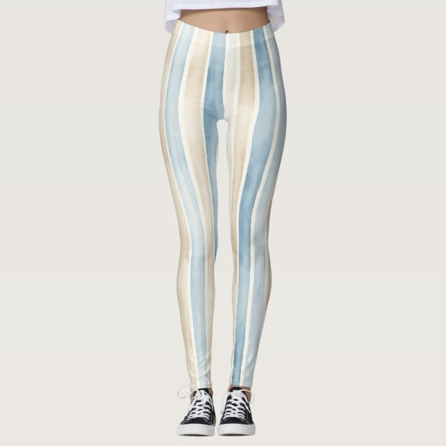 Legging Listras de Creme Azul da Praia (Frente)