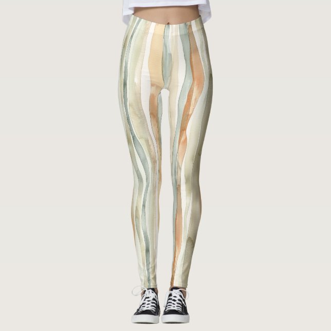 Legging Listras de Creme de Pêssego Verde (Frente)