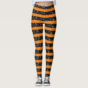 Legging Listras de faíscas pretas do Halloween em laranja