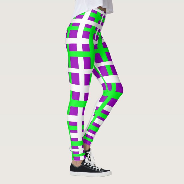 Legging Listras de Intertravamento Roxo Verde Preto (Direita)