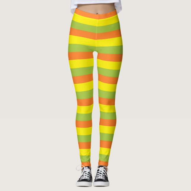 Legging Listras de Maçã Verde, Laranja e Amarela (Frente)