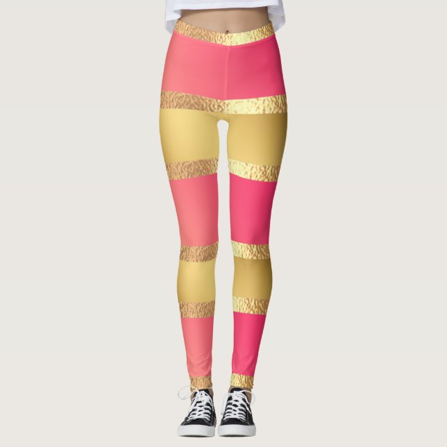 Legging Listras de Ouro amarelas cor-de-rosa (Frente)