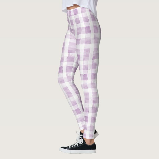 Legging Listras de Xadrez Branco Roxo (Esquerda)