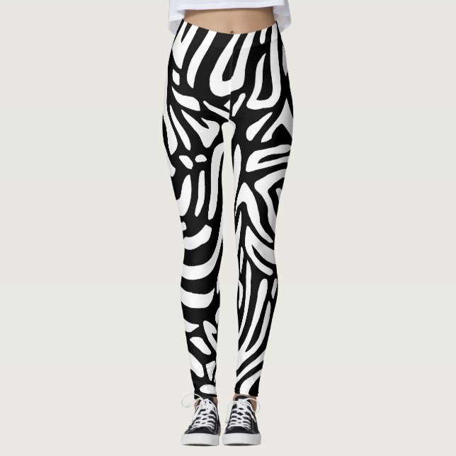 Legging Listras de Zebra Negra e Branca Grandes (Frente)