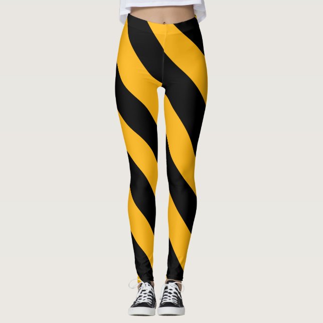 Legging Listras Diagonais Amarelas e Pretas (Frente)