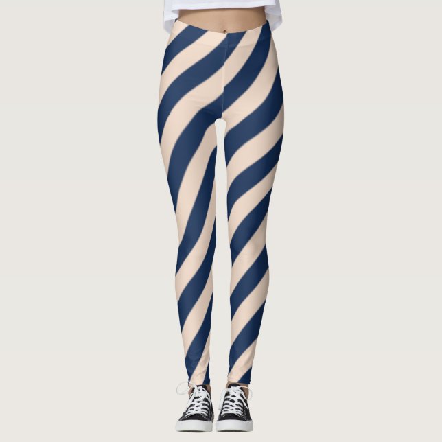 Legging Listras diagonais azuis e bege (Frente)
