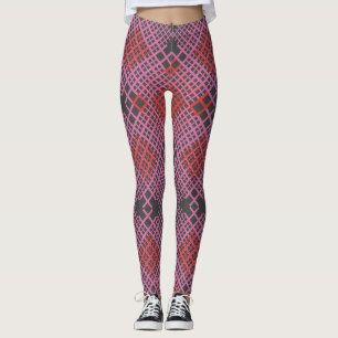 Legging Listras diagonais rosa e vermelho xadrez D Cinza B