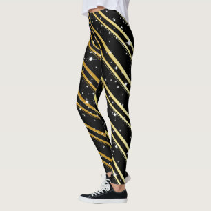 Legging Listras Douradas Elegantes com Neve no PRETO