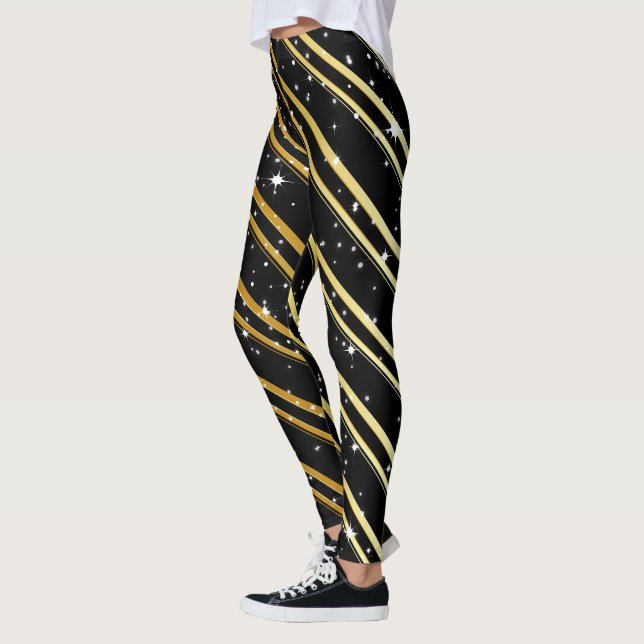 Legging Listras Douradas Elegantes com Neve no PRETO (Esquerda)