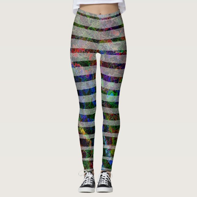 Legging Listras estranhas e pequenos quadrados arranhados  (Frente)