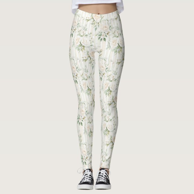 Legging Listras Florais Creme Românticas (Frente)