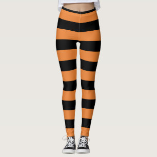 Legging Listras Laranja e Preto Diversão Festiva Halloween