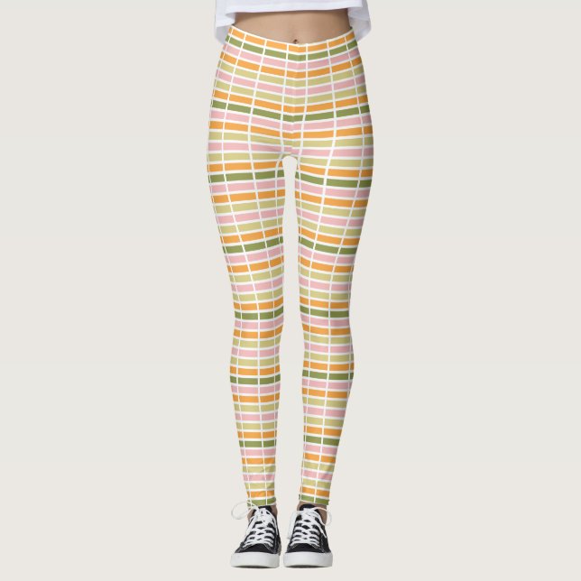 Legging Listras Laranja Rosa Dourado e Verde (Frente)