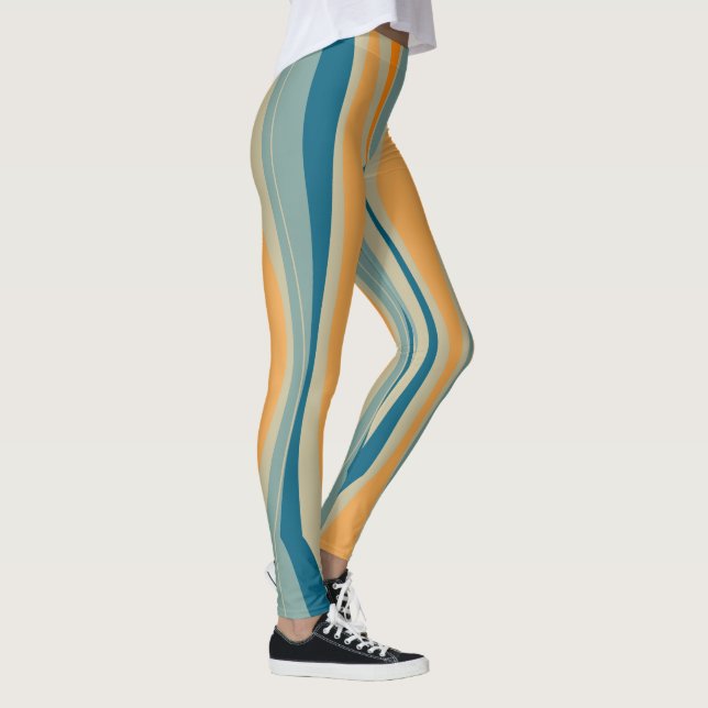 Legging Listras Onduladas Azul e Laranja Retrô (Direita)