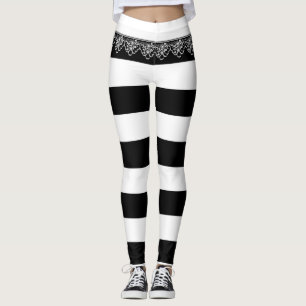 Legging Listras pretas & brancas com laço