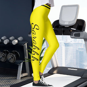Legging Listras Pretas e Amarelas Personalizadas Nome Cust