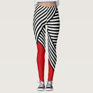 Legging Listras pretas e brancas com triângulo vermelho