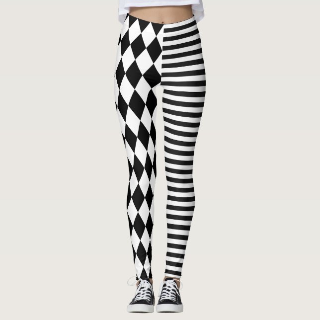 Legging Listras Pretas e Brancas e Palhaço de Diamante (Frente)